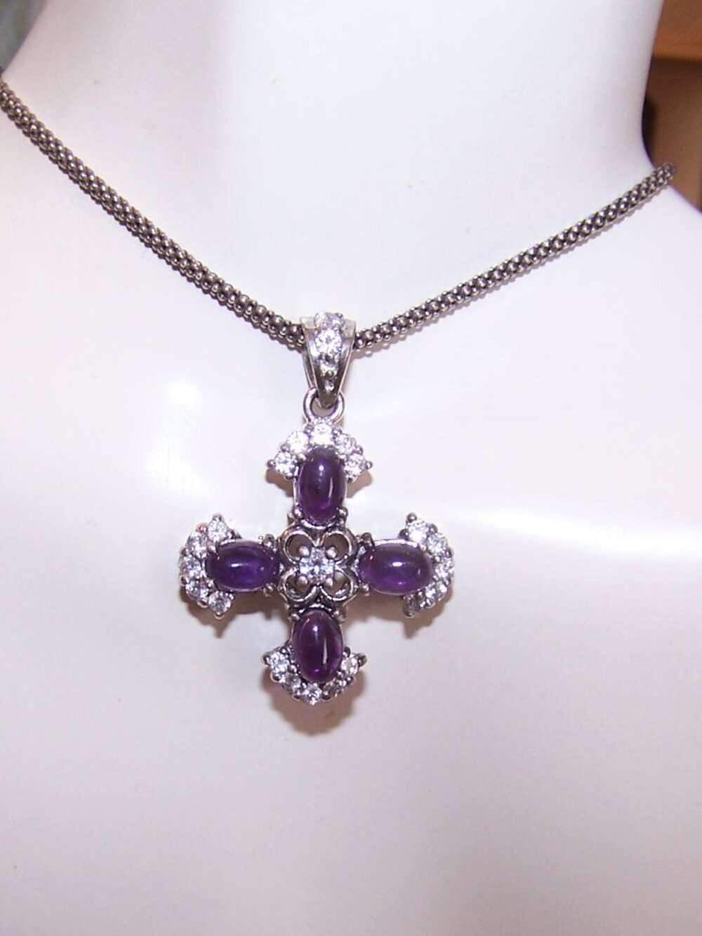 ESPO Joseph Esposito Sterling Silver Amethyst CZ Maltese Cross Pendant